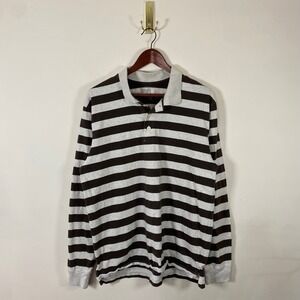 Old Navy Rugby Shirt Striped Collared Shirt Cotton Large Preppy Brown‎ Beige